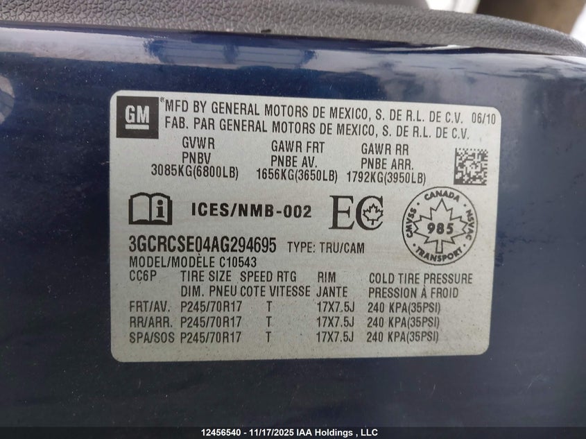 3GCRCSE04AG294695 2010 CHEVROLET SILVERADO photo no. 9