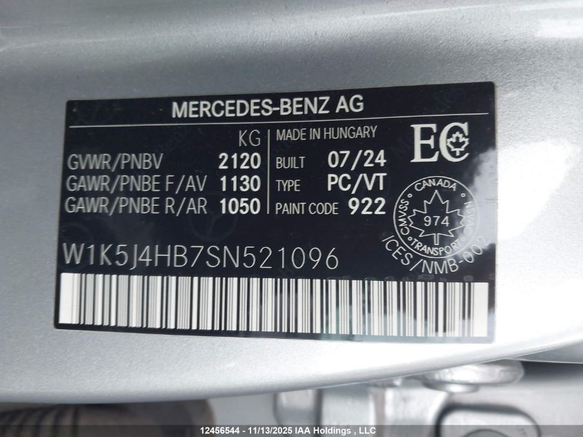 2025 Mercedes-Benz Cla 250 4Matic VIN: W1K5J4HB7SN521096 Lot: 12456544