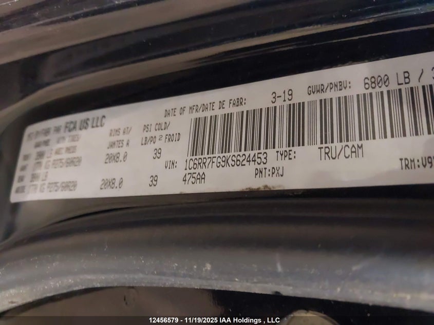 2019 Ram 1500 Classic Tradesman VIN: 1C6RR7FG9KS624453 Lot: 12456579