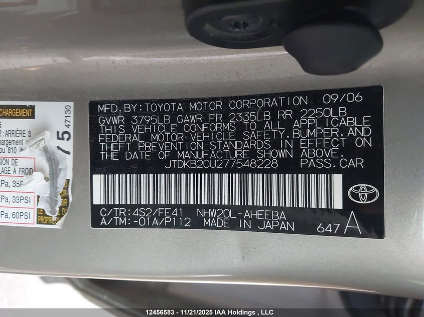 2007 Toyota Prius VIN: JTDKB20U277548228 Lot: 12456583
