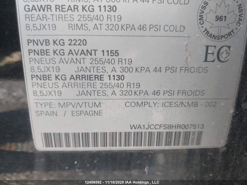 WA1JCCFS8HR007513 2017 AUDI Q3 photo no. 9