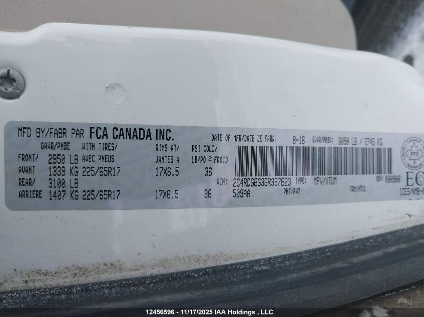 2016 Dodge Grand Caravan Se VIN: 2C4RDGBG3GR397623 Lot: 12456596