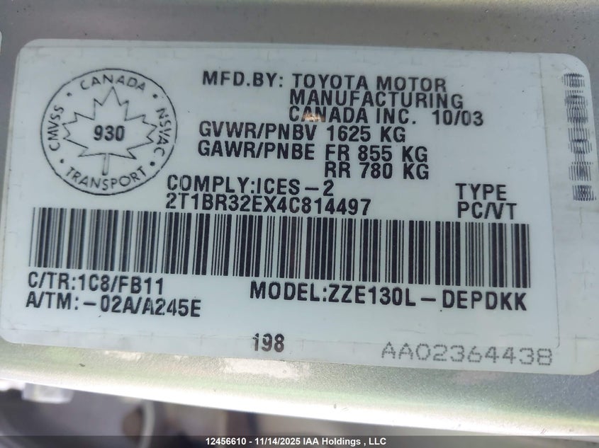 2T1BR32EX4C814497 2004 TOYOTA COROLLA photo no. 19