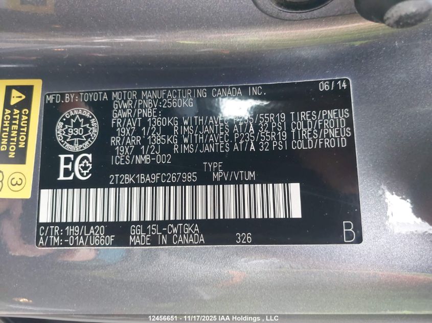 2015 Lexus Rx 350 Sportdesign VIN: 2T2BK1BA9FC267985 Lot: 12456651