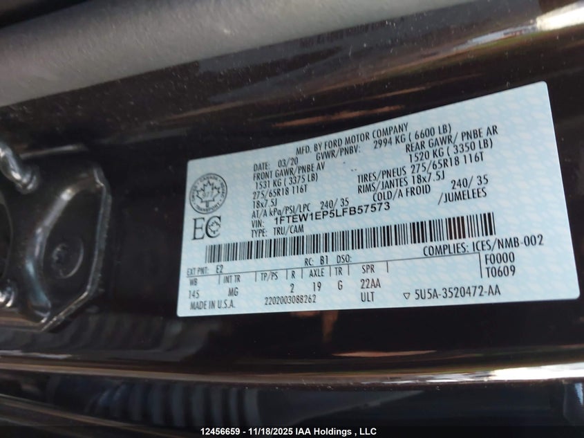 1FTEW1EP5LFB57573 2020 FORD F-150 photo no. 9