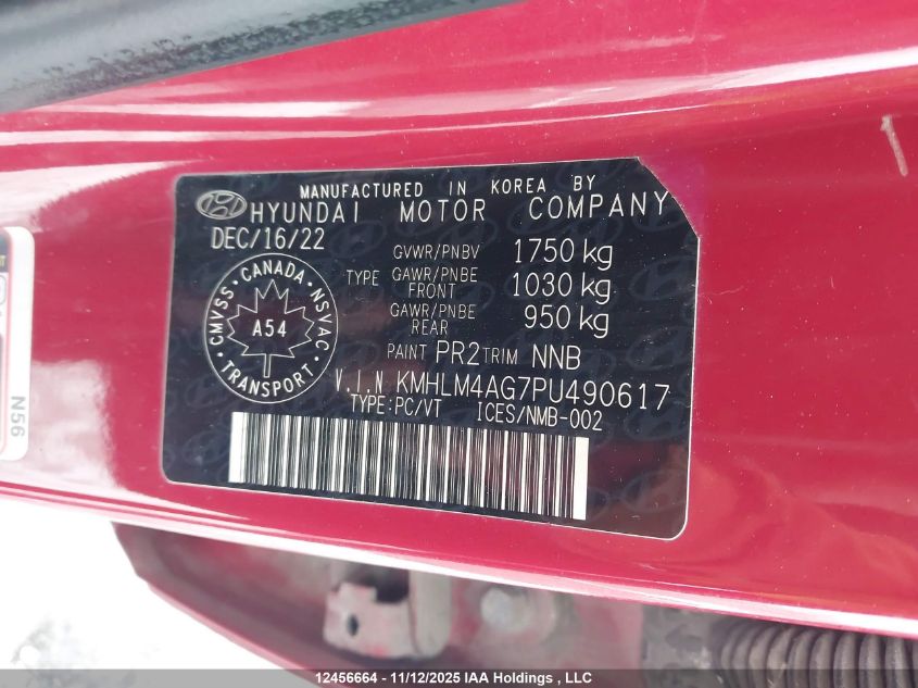 2023 Hyundai Elantra Preferred Ivt With Tech Package VIN: KMHLM4AG7PU490617 Lot: 12456664