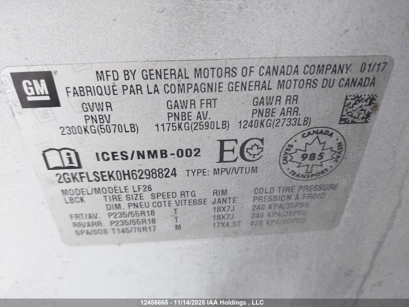 2017 GMC Terrain Sle VIN: 2GKFLSEK0H6298824 Lot: 12456665