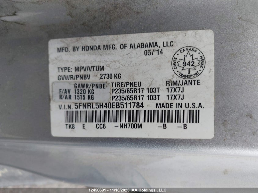 5FNRL5H40EB511784 2014 HONDA ODYSSEY photo no. 18