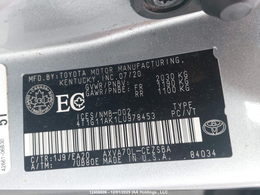 4T1G11AK1LU978453 2020 TOYOTA CAMRY photo no. 9