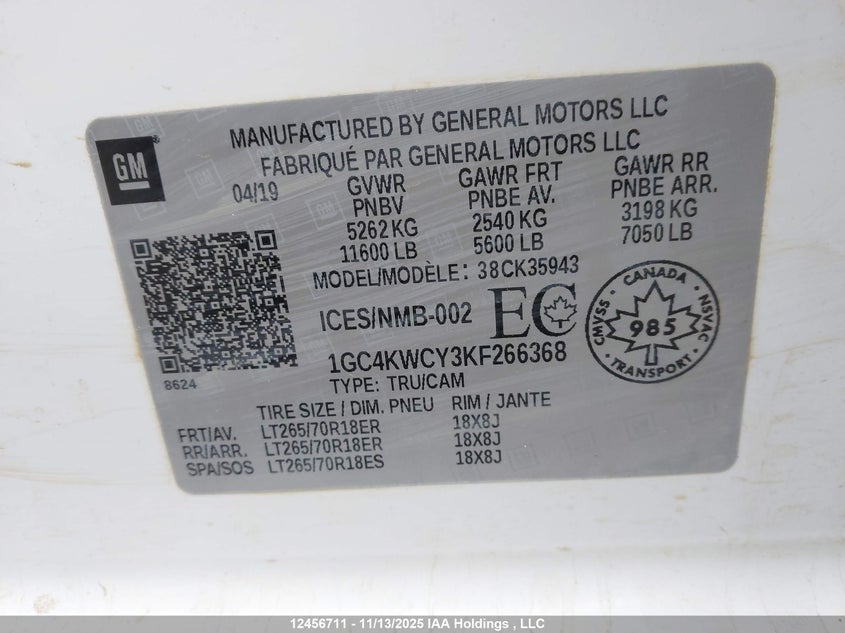 1GC4KWCY3KF266368 2019 CHEVROLET SILVERADO photo no. 9