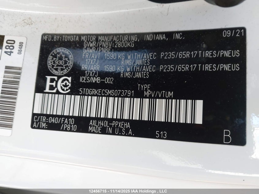 5TDGRKEC5MS073791 2021 TOYOTA SIENNA photo no. 9