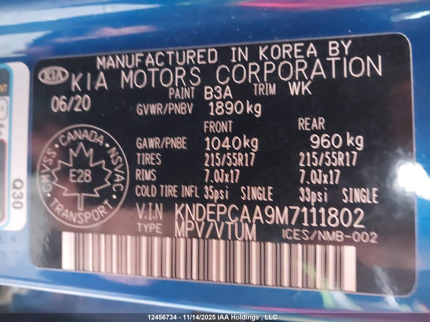 2021 Kia Seltos Lx VIN: KNDEPCAA9M7111802 Lot: 12456734