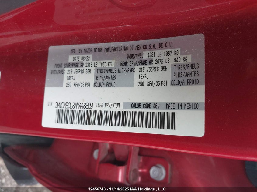 2022 Mazda Cx-30 Gs VIN: 3MVDMBCL8NM448609 Lot: 12456743