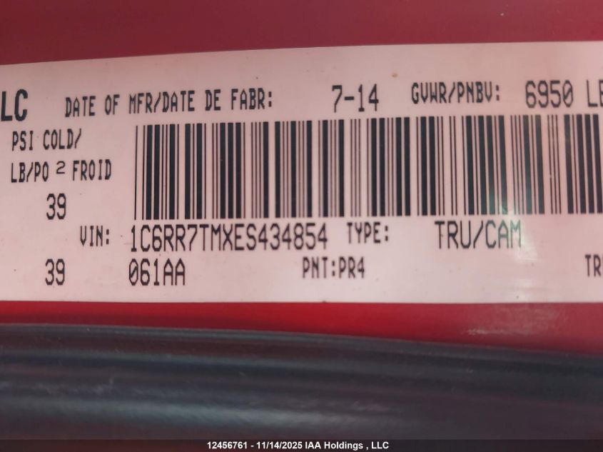 2014 Ram 1500 Slt VIN: 1C6RR7TMXES434854 Lot: 12456761