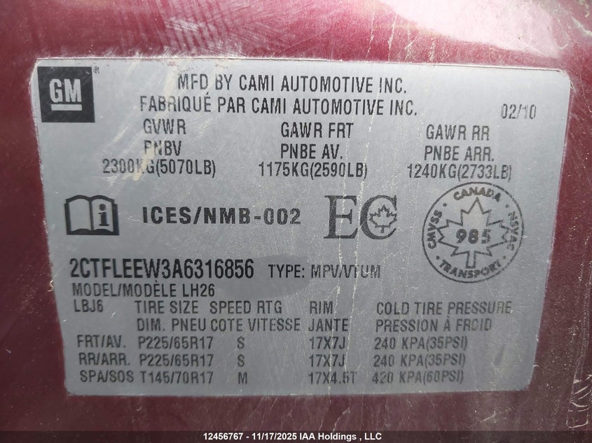 2010 GMC Terrain Sle VIN: 2CTFLEEW3A6316856 Lot: 12456767