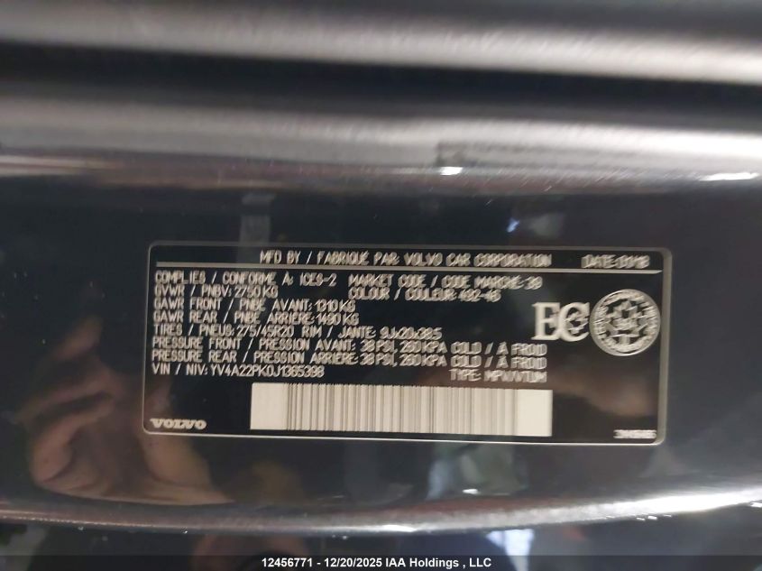 2018 Volvo Xc90 T6 VIN: YV4A22PK0J1365398 Lot: 12456771