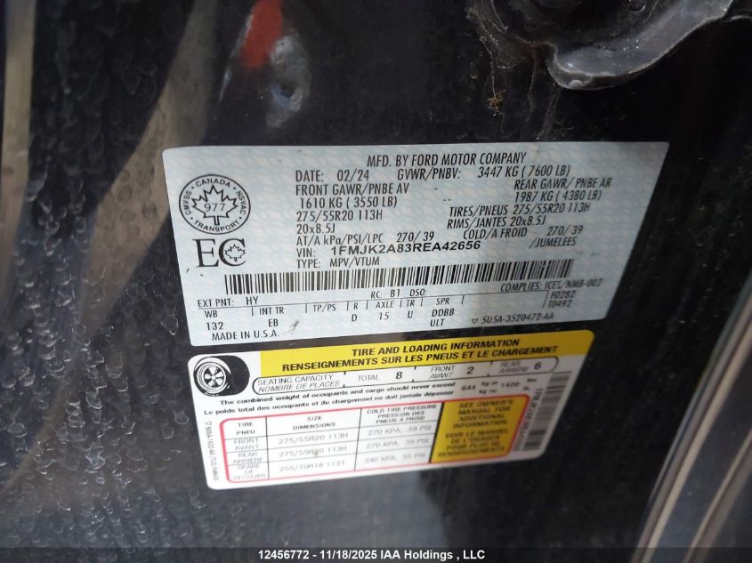 2024 Ford Expedition Max Limited VIN: 1FMJK2A83REA42656 Lot: 12456772