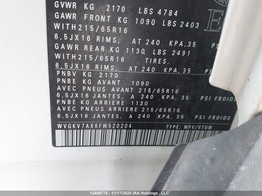 WVGKV7AX6FW520204 2015 VOLKSWAGEN TIGUAN photo no. 9
