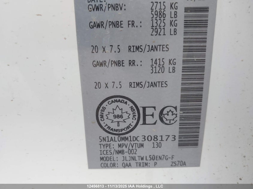 2013 Infiniti Jx35 VIN: 5N1AL0MM1DC308173 Lot: 12456813