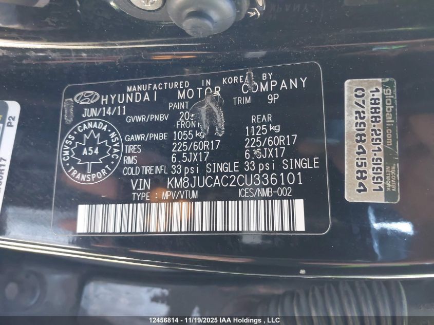 2012 Hyundai Tucson Gls VIN: KM8JUCAC2CU336101 Lot: 12456814