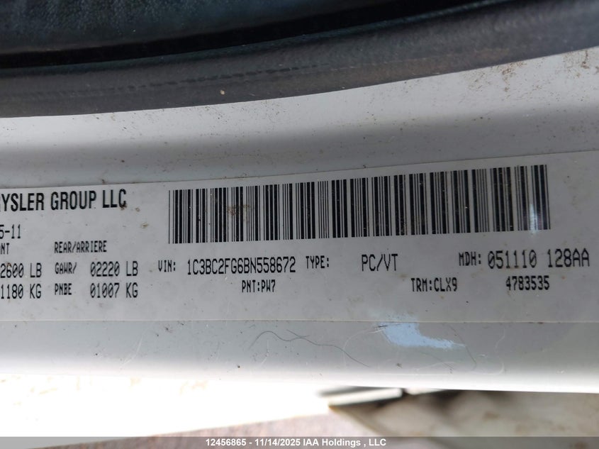 2011 Chrysler 200 Limited VIN: 1C3BC2FG6BN558672 Lot: 12456865