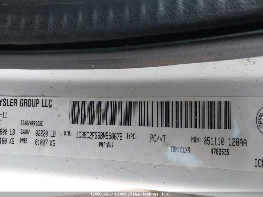 2011 Chrysler 200 Limited VIN: 1C3BC2FG6BN558672 Lot: 12456865