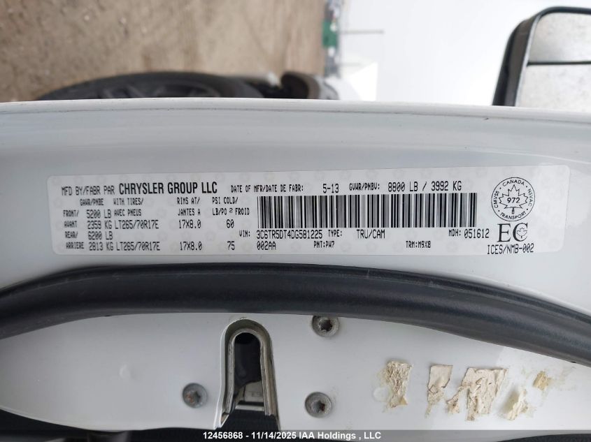 2013 Ram 2500 Slt VIN: 3C6TR5DT4DG581225 Lot: 12456868