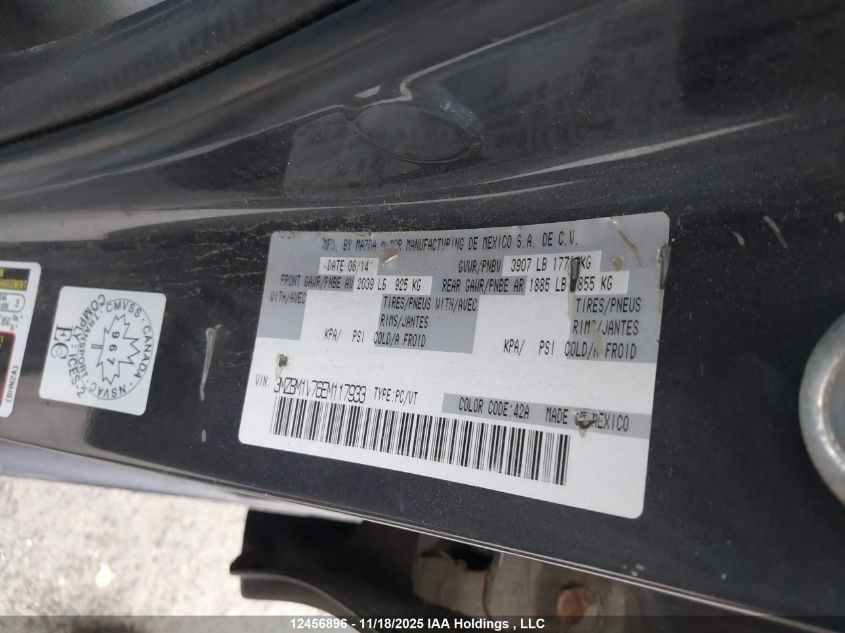 2014 Mazda Mazda3 Gs-Sky VIN: 3MZBM1V76EM117933 Lot: 12456896