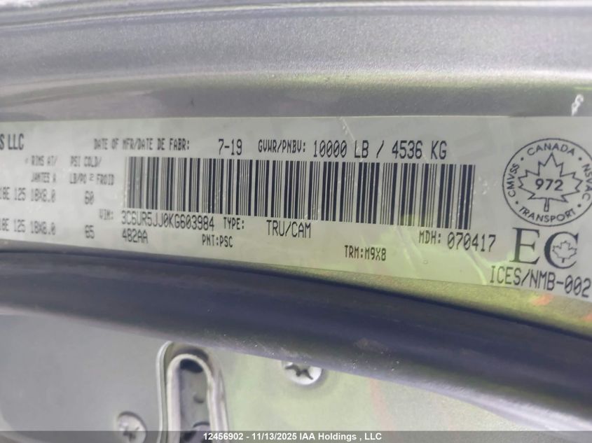 2019 Ram 2500 Big Horn VIN: 3C6UR5JJ0KG603984 Lot: 12456902