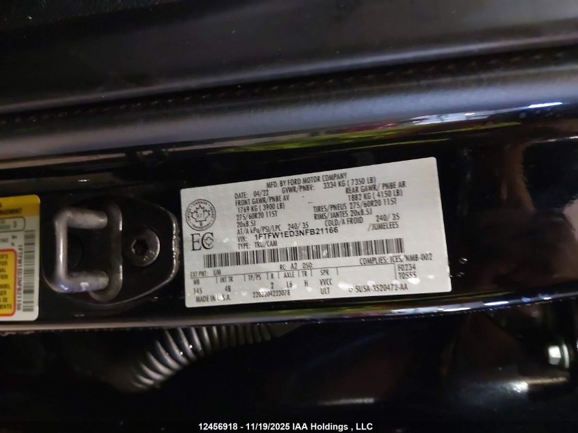 2022 Ford F-150 Xlt VIN: 1FTFW1ED3NFB21166 Lot: 12456918