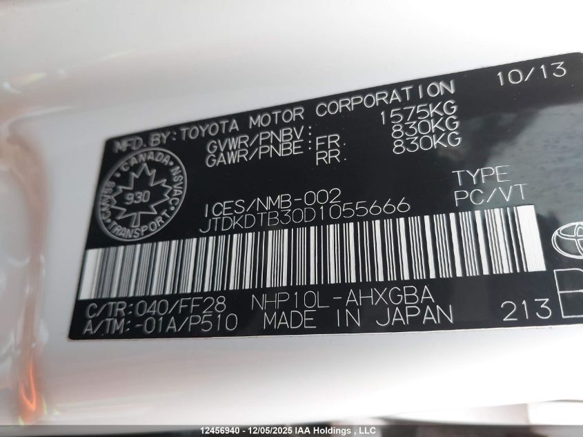 2013 Toyota Prius C Technology VIN: JTDKDTB30D1055666 Lot: 12456940