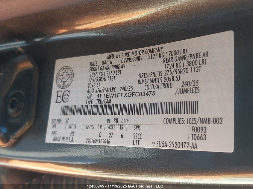 1FTEW1EFXGFC03475 2016 FORD F-150 photo no. 9