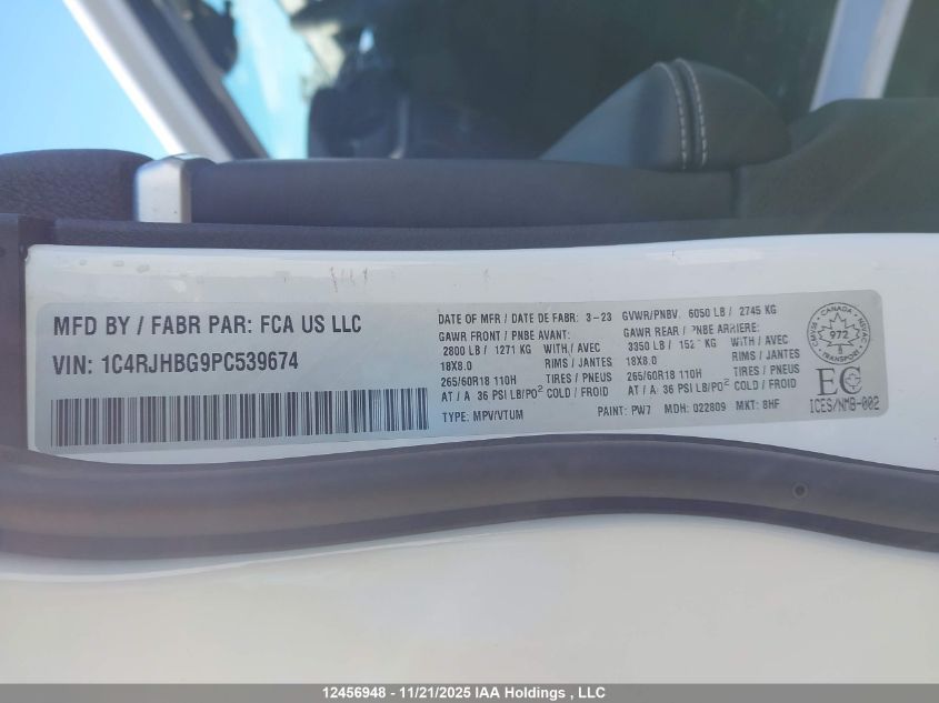 2023 Jeep Grand Cherokee Limited VIN: 1C4RJHBG9PC539674 Lot: 12456948