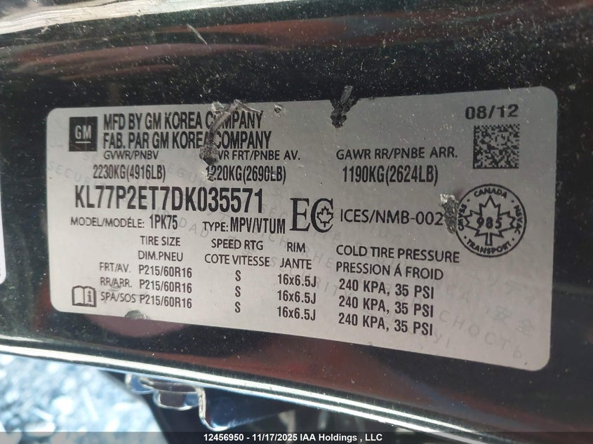 KL77P2ET7DK035571 2013 CHEVROLET ORLANDO photo no. 9