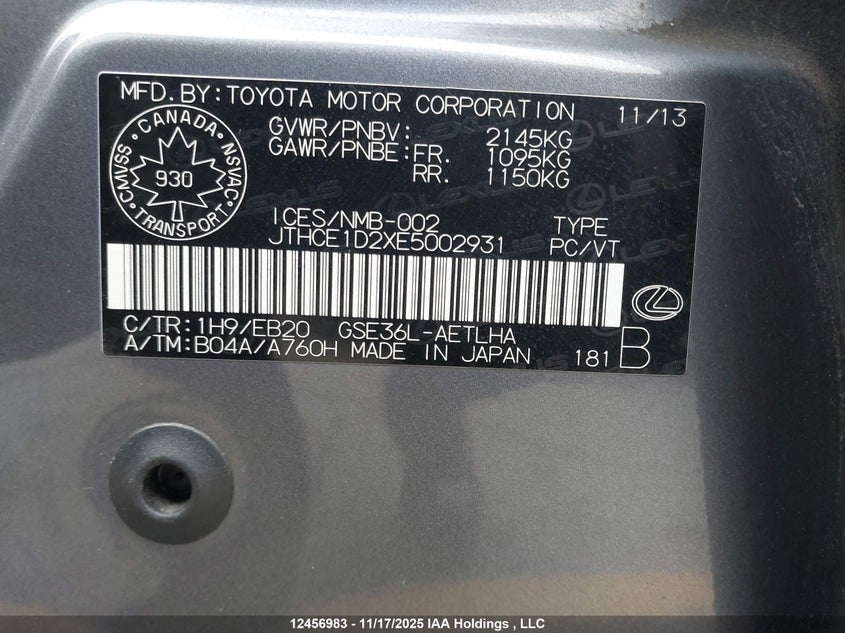 JTHCE1D2XE5002931 2014 LEXUS IS photo no. 9