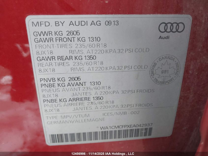 2014 Audi Q5 Tdi/Premium Plus VIN: WA1CMCFPXEA042937 Lot: 12456986