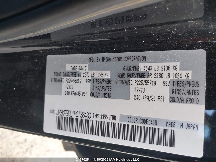 2017 Mazda Cx -5 Gt 4Dr Awd VIN: JM3KFBDL1H0138480 Lot: 12457025