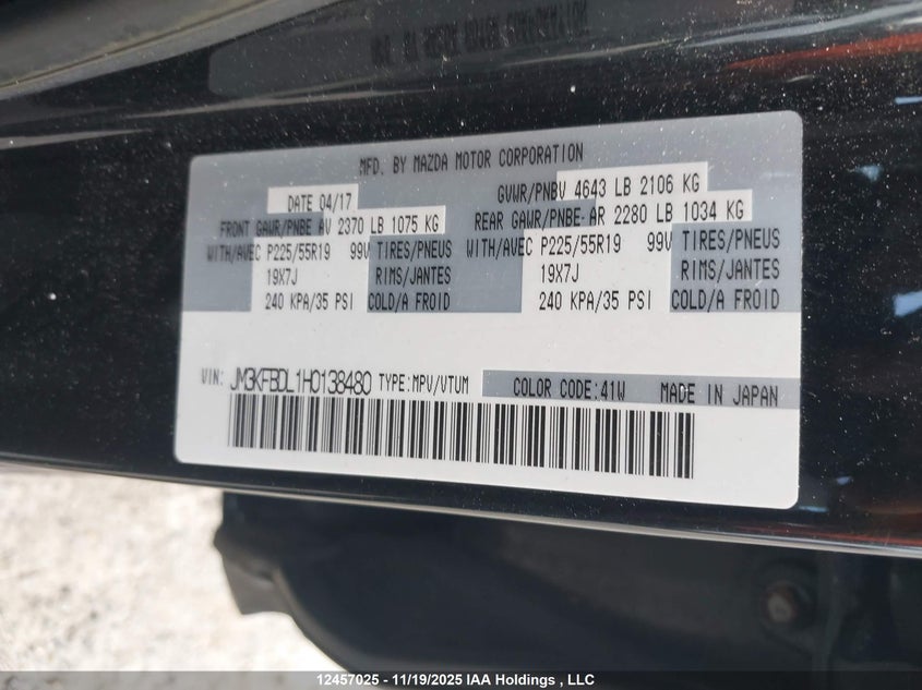 2017 Mazda Cx -5 Gt 4Dr Awd VIN: JM3KFBDL1H0138480 Lot: 12457025