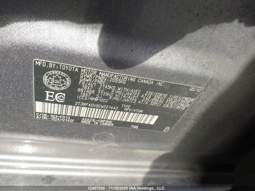 2T3RF4DV9CW221440 2012 TOYOTA RAV 4 photo no. 9