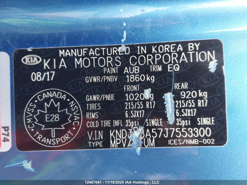 2018 Kia Soul + VIN: KNDJP3A57J7553300 Lot: 12457041