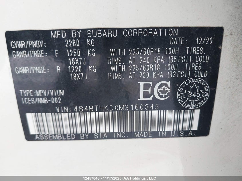 4S4BTHKD0M3160345 2021 SUBARU OUTBACK photo no. 18