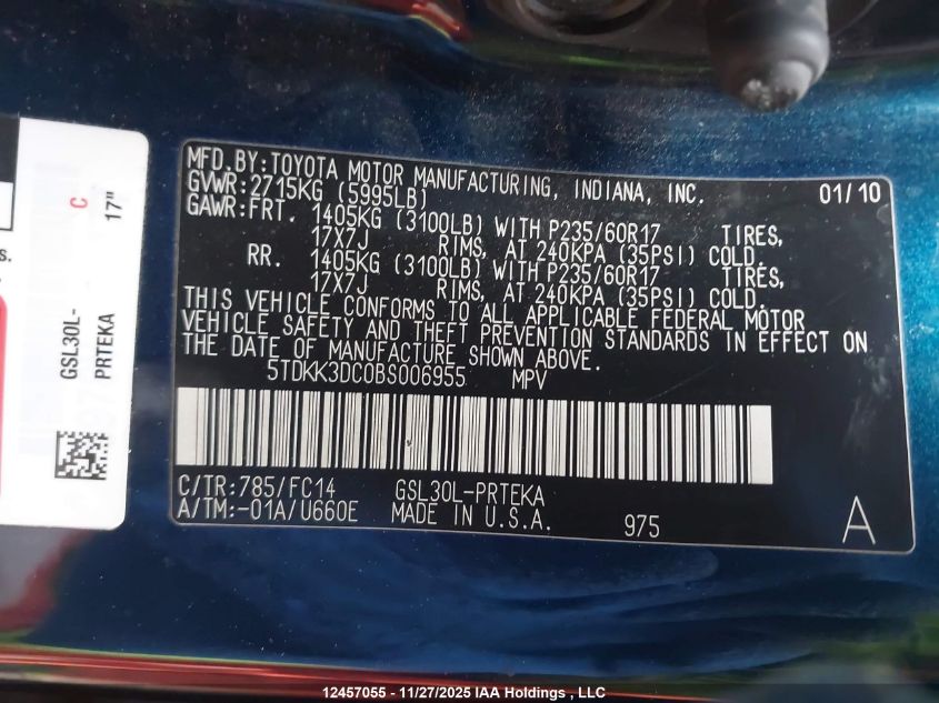 2011 Toyota Sienna Le VIN: 5TDKK3DC0BS006955 Lot: 12457055