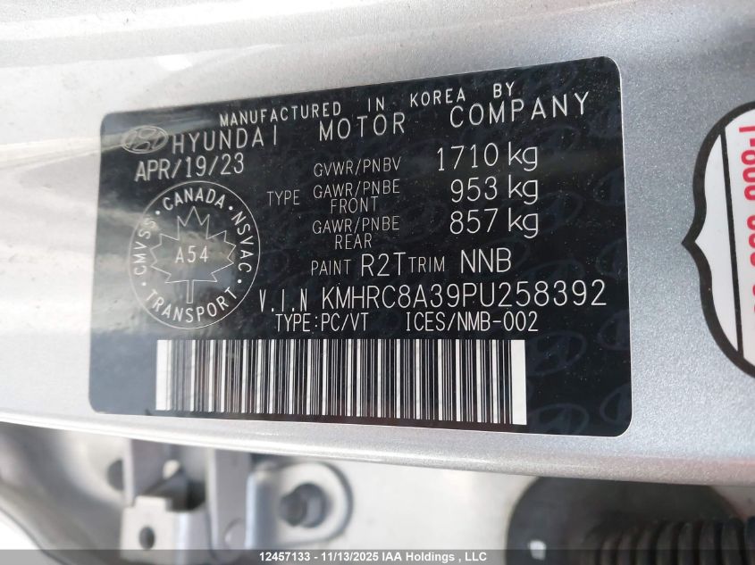 2023 Hyundai Venue Preferred VIN: KMHRC8A39PU258392 Lot: 12457133