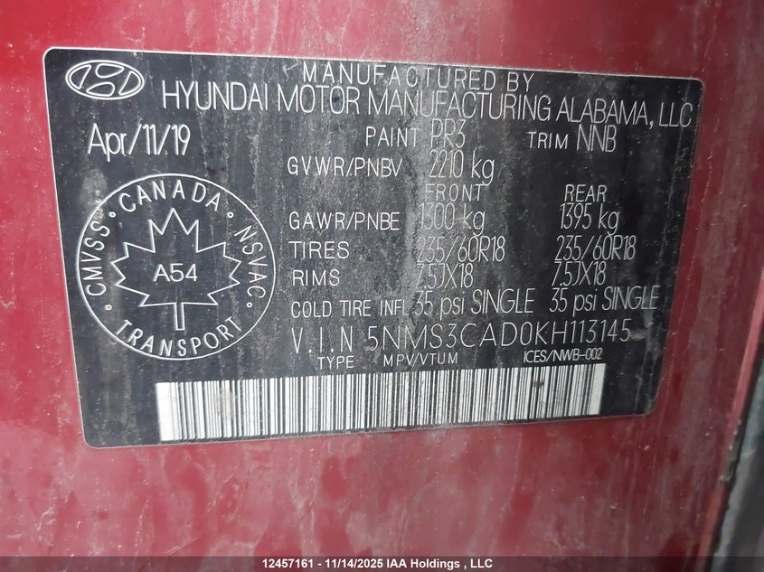 5NMS3CAD0KH113145 2019 HYUNDAI SANTA FE photo no. 18