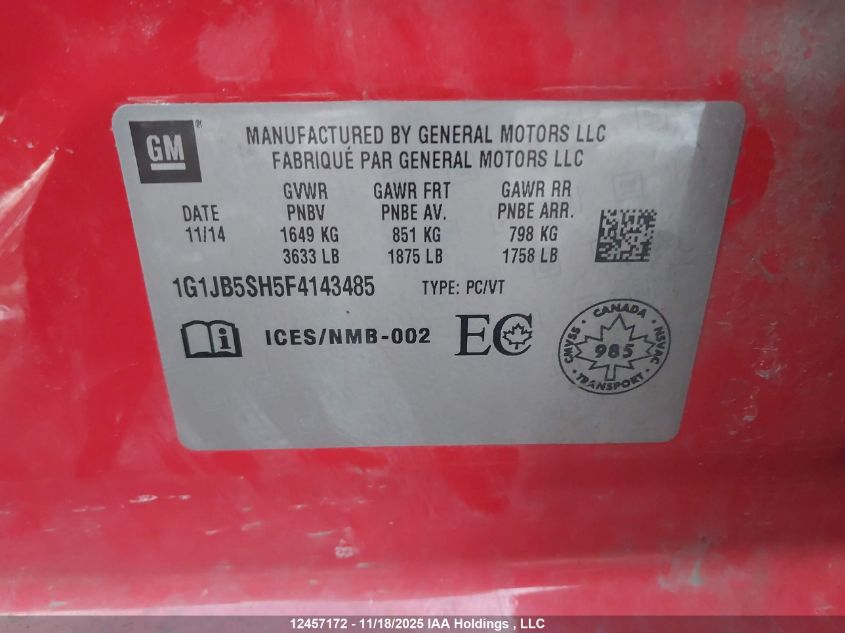 2015 Chevrolet Sonic Ls VIN: 1G1JB5SH5F4143485 Lot: 12457172