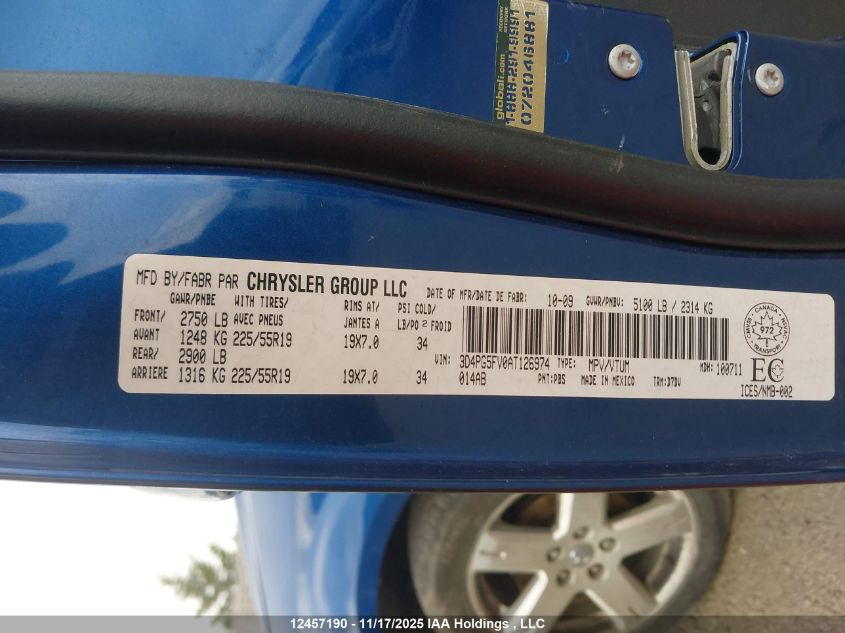 2010 Dodge Journey VIN: 3D4PG5FV0AT126974 Lot: 12457190