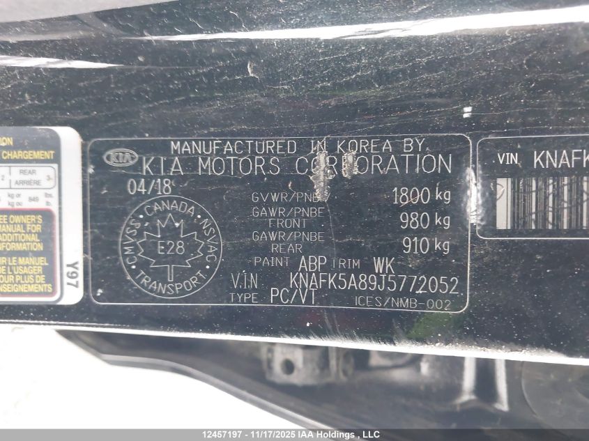 2018 Kia Forte 2.0L Lx+ VIN: KNAFK5A89J5772052 Lot: 12457197