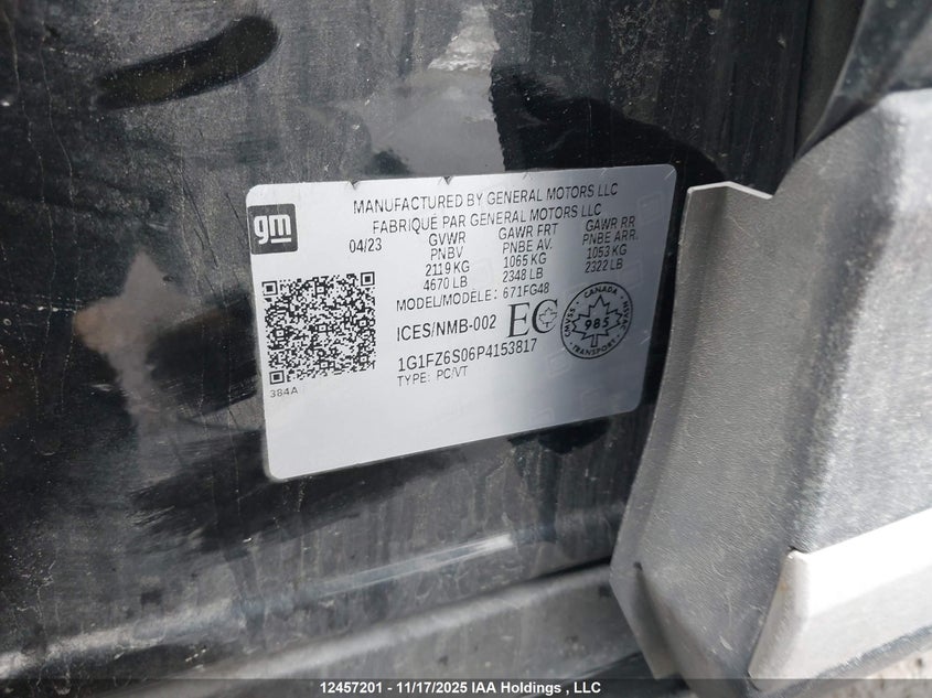 2023 Chevrolet Bolt Euv Premier VIN: 1G1FZ6S06P4153817 Lot: 12457201