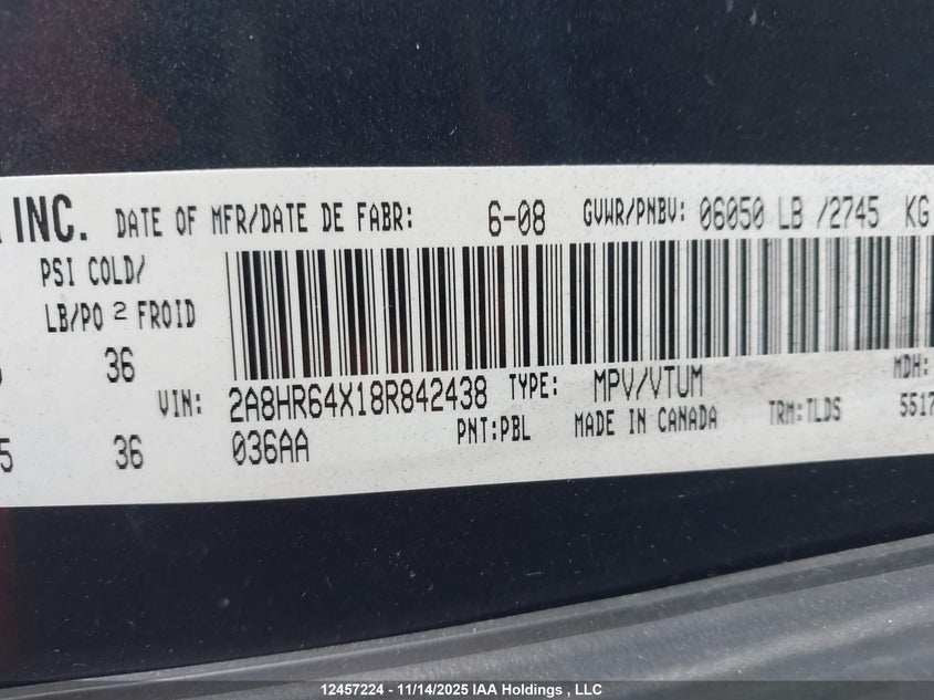 2A8HR64X18R842438 2008 CHRYSLER TOWN & COUNTRY photo no. 9