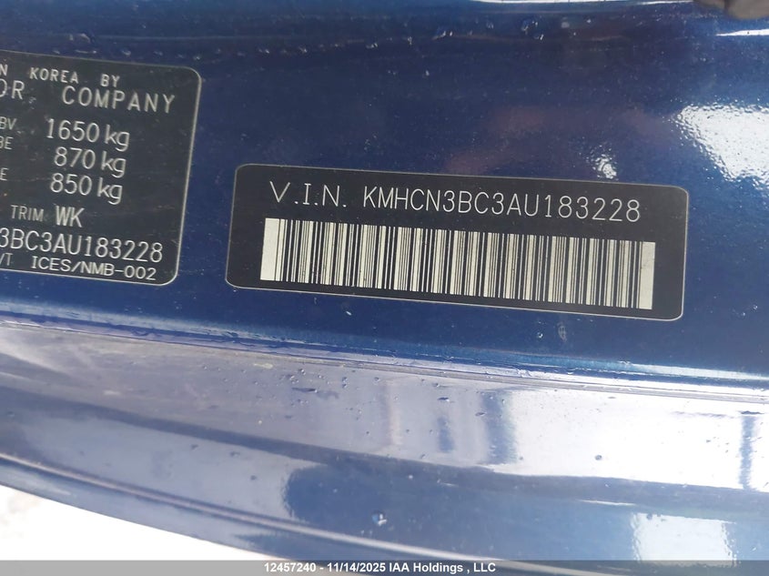 2010 Hyundai Accent Se VIN: KMHCN3BC3AU183228 Lot: 12457240